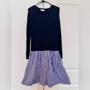 1901 Mixed Media Dress with Black Cable Knit Top & Blue and White Striped Skirt